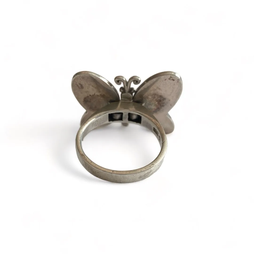 Sterling Silver Articulated Inlay Butterfly Ring