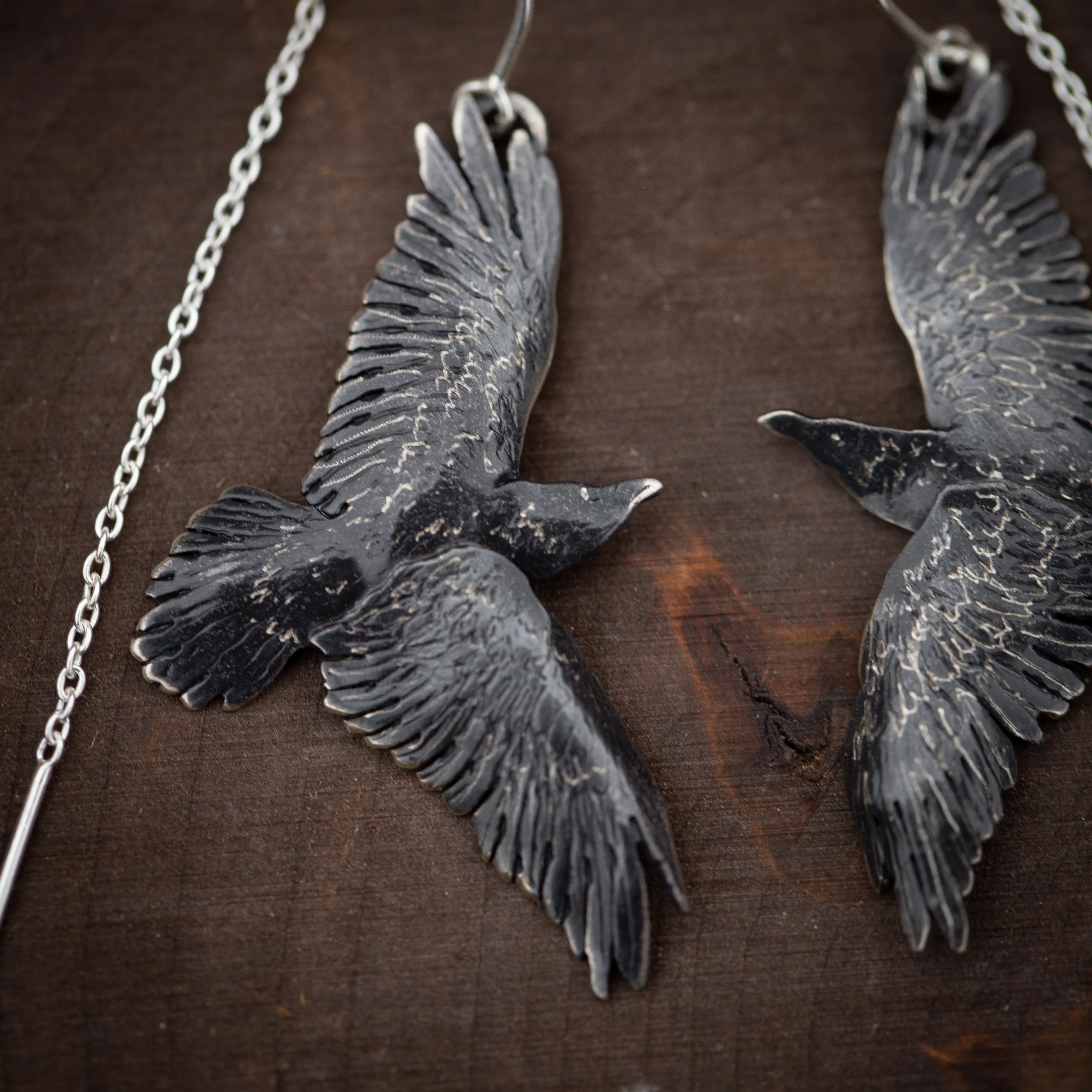 Sterling Silver Raven Ear Threaders