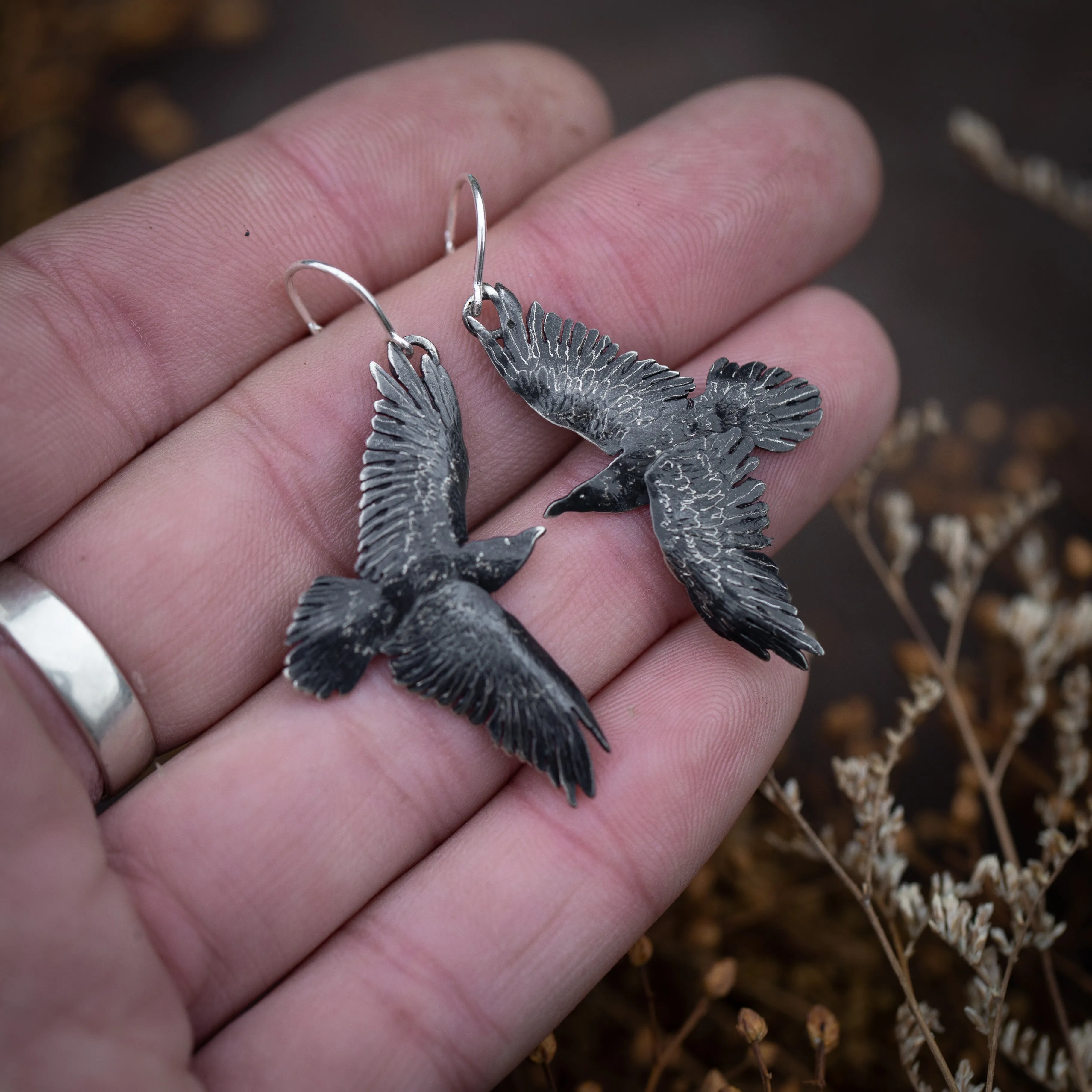 Sterling Silver Raven Ear Threaders