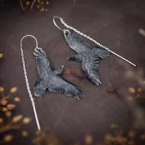 Sterling Silver Raven Ear Threaders