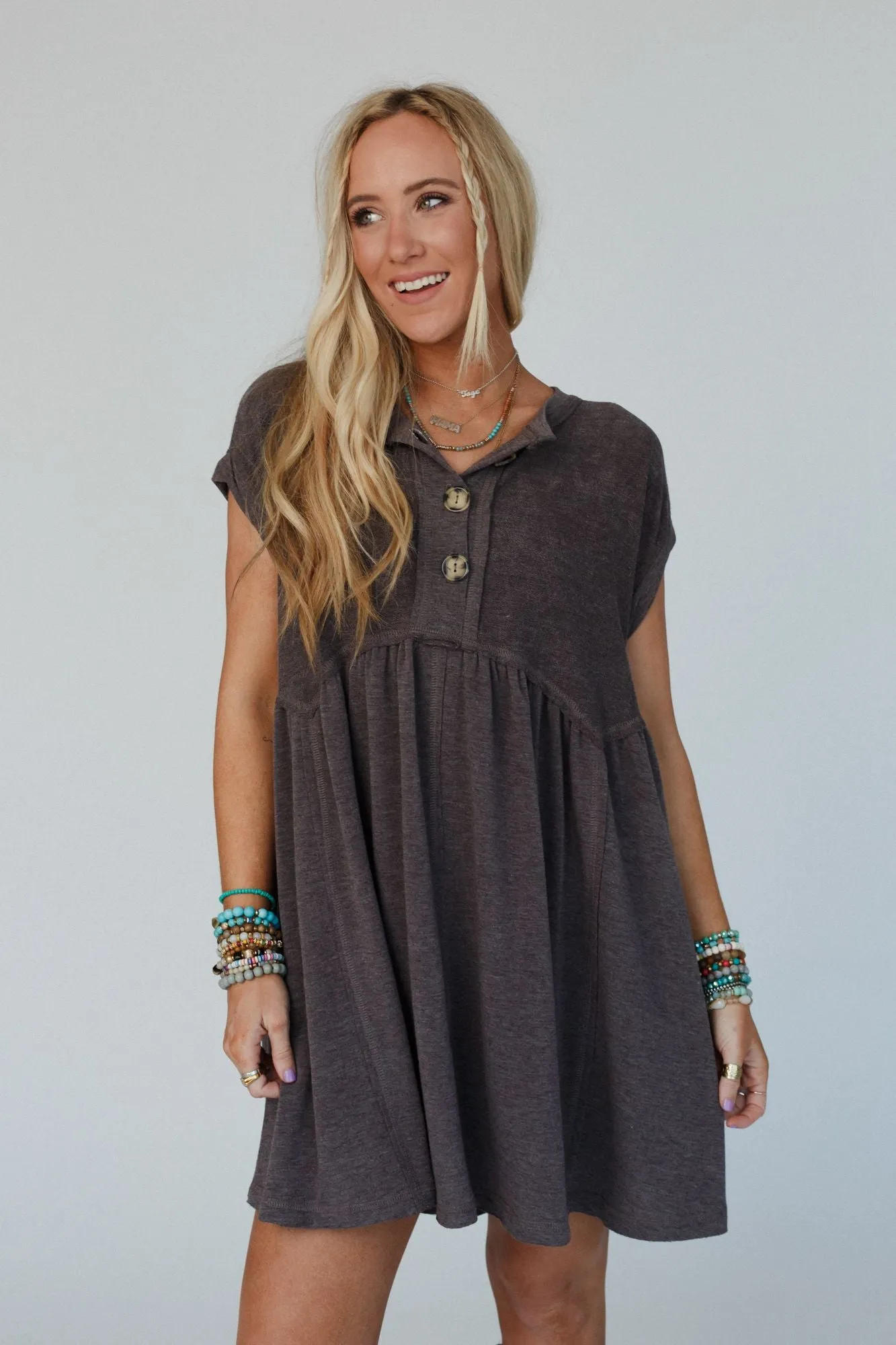 Sweet Nothings Baby Doll Dress - Charcoal