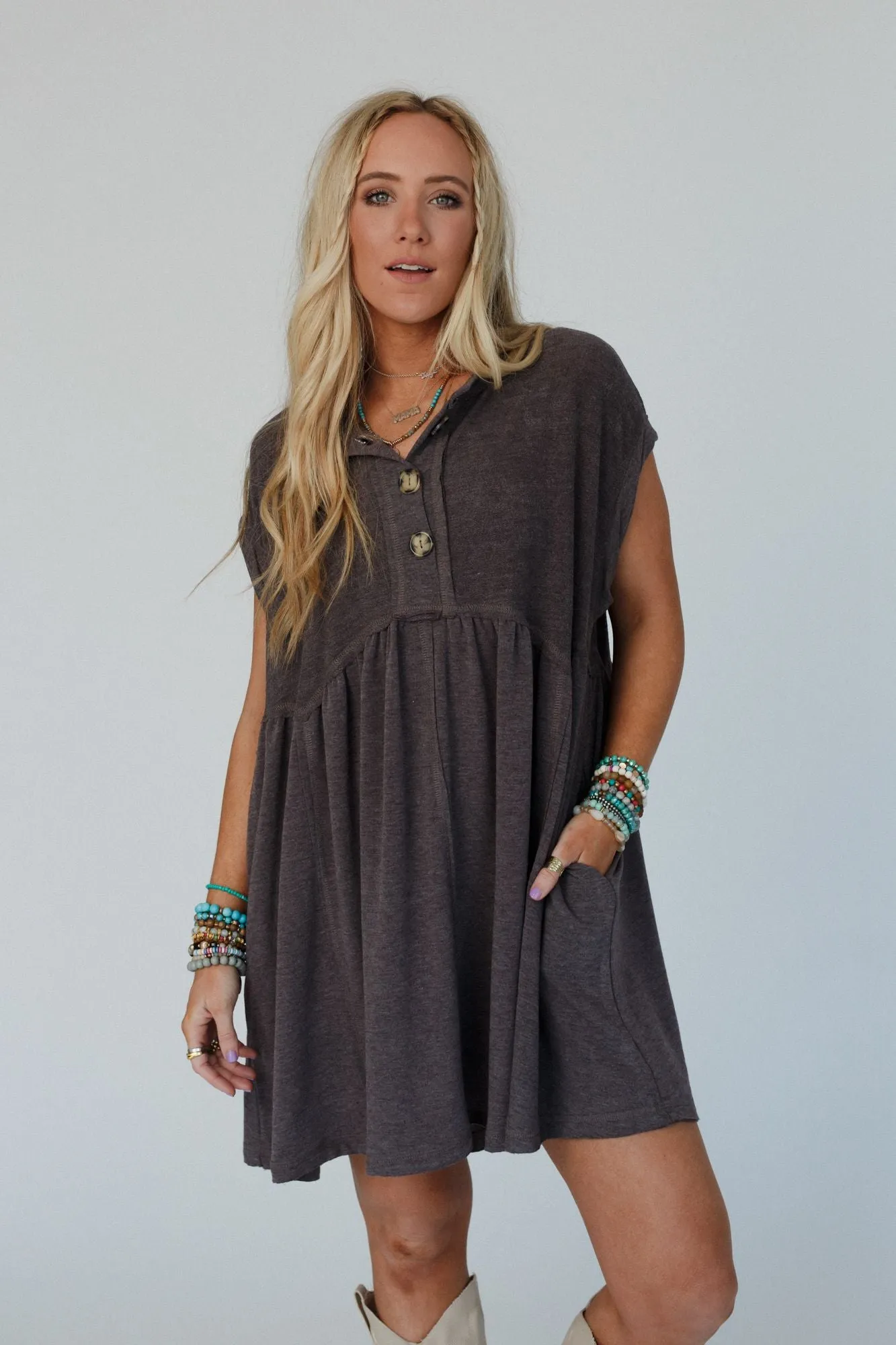 Sweet Nothings Baby Doll Dress - Charcoal