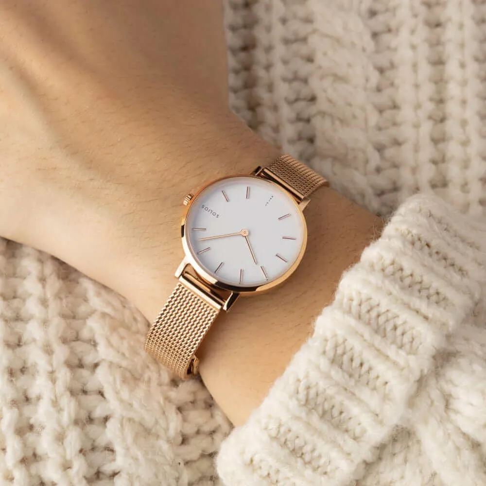 The Solar Mini | White Dial - Rose Gold Case