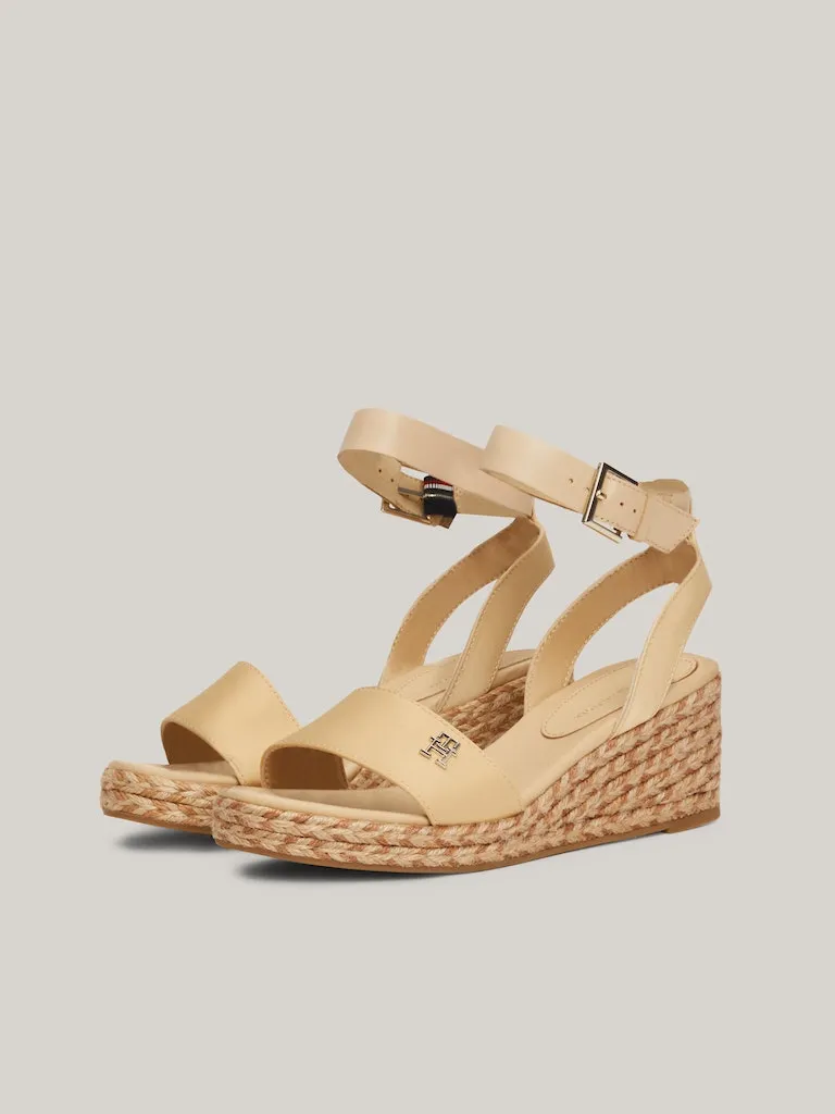 TOMMY HILFIGER Satin Strap Wedge Sandals Harvest Wheat