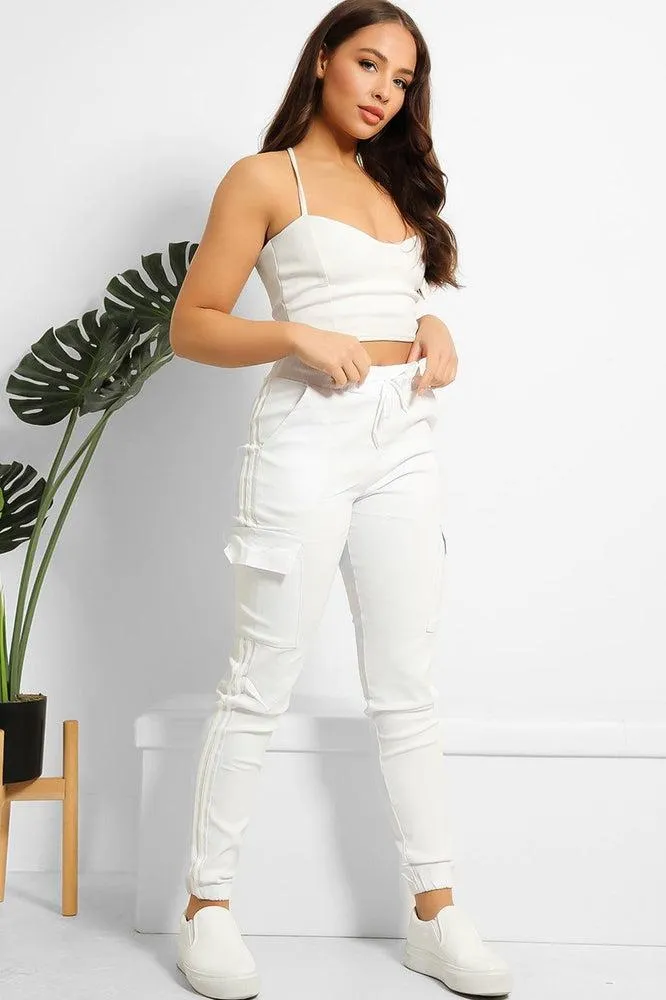 Twin White Stripe Summer Denim Cargo Trousers