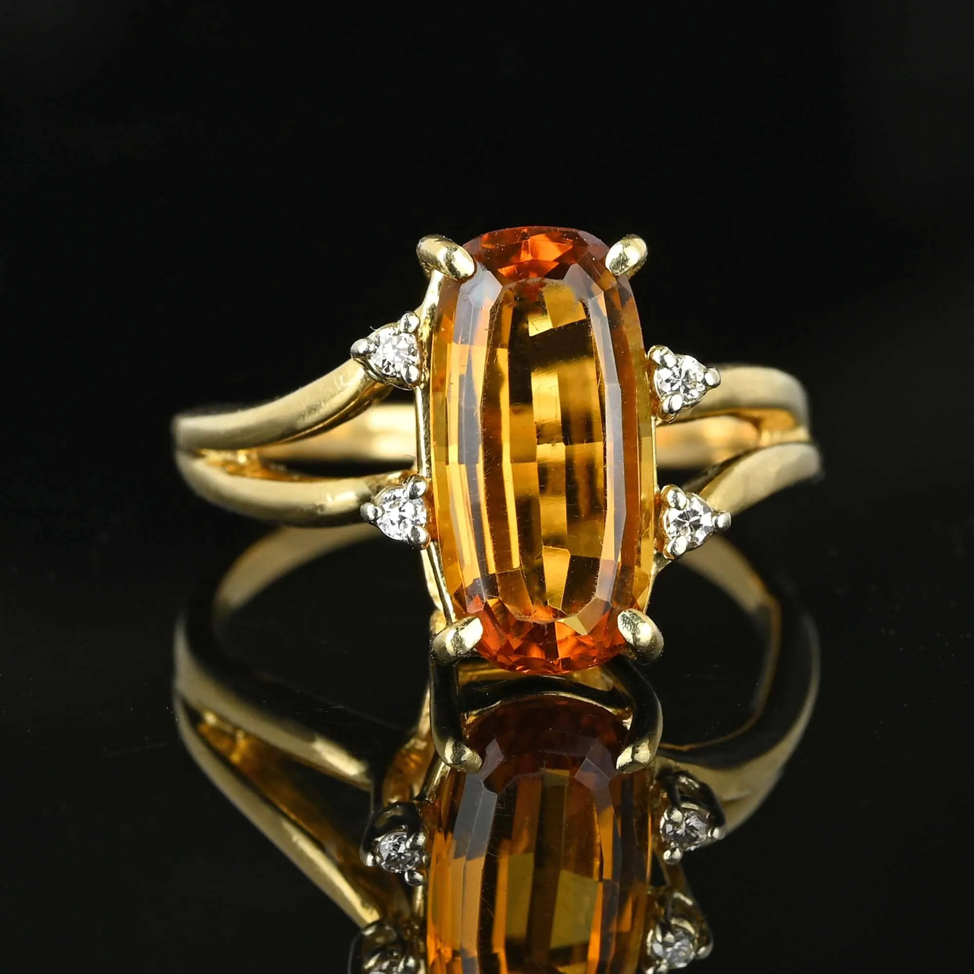 Vintage 14K Gold Diamond Specialty Cut Citrine Ring