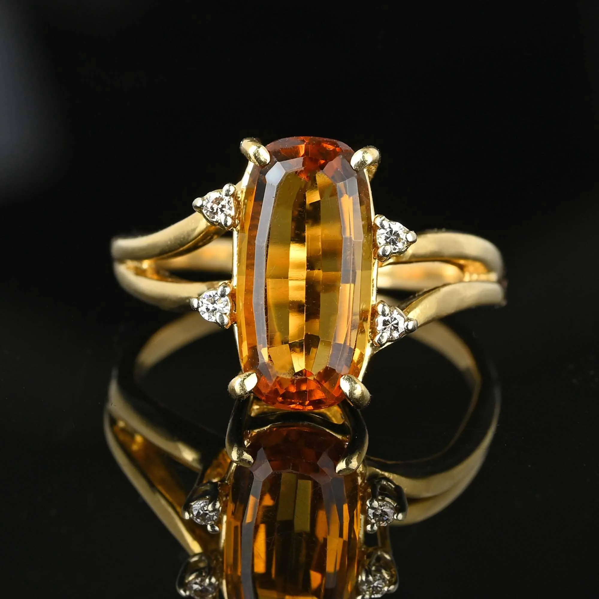 Vintage 14K Gold Diamond Specialty Cut Citrine Ring