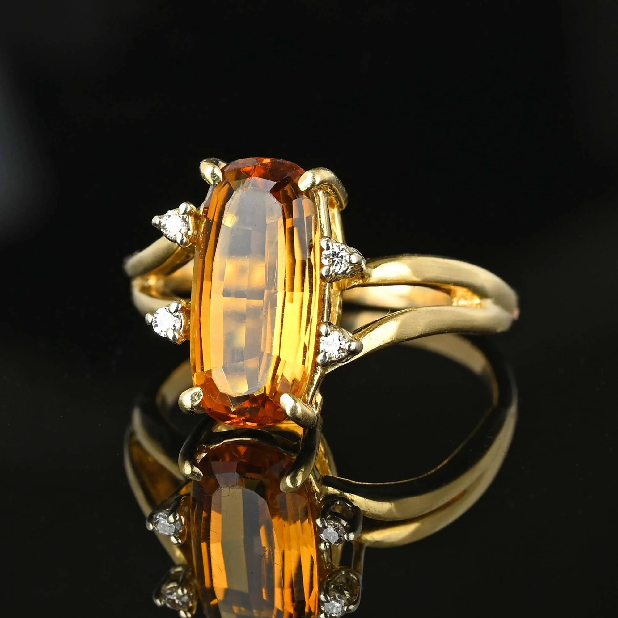 Vintage 14K Gold Diamond Specialty Cut Citrine Ring