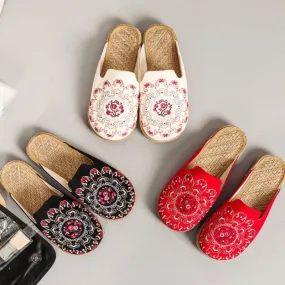 Women Embroidered Casual Flats Home Slippers