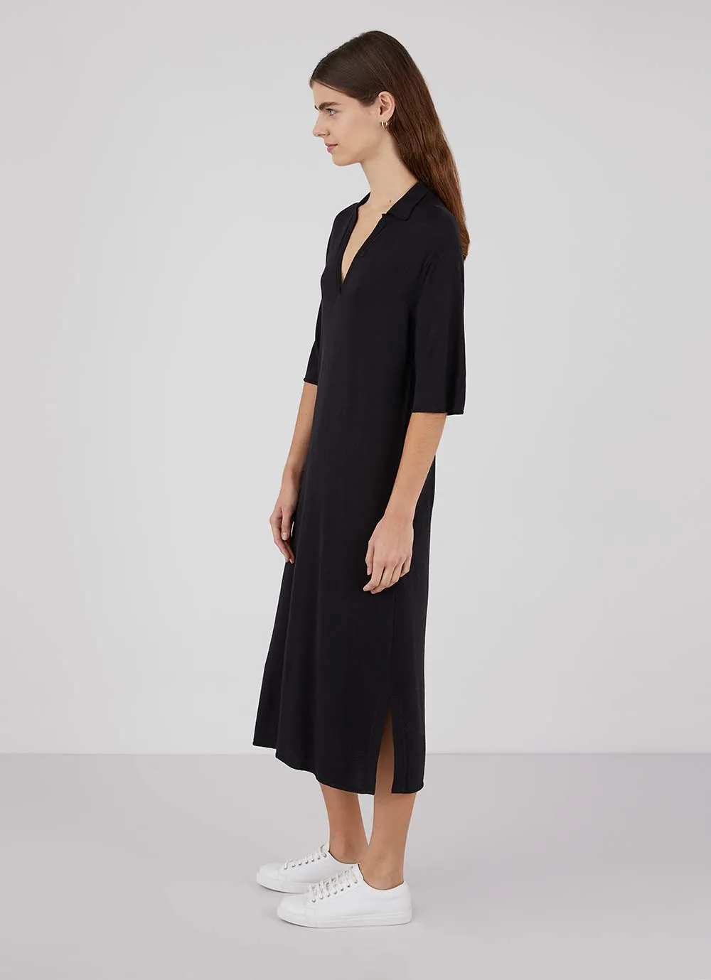 Women's Merino Silk Polo Dress in Black