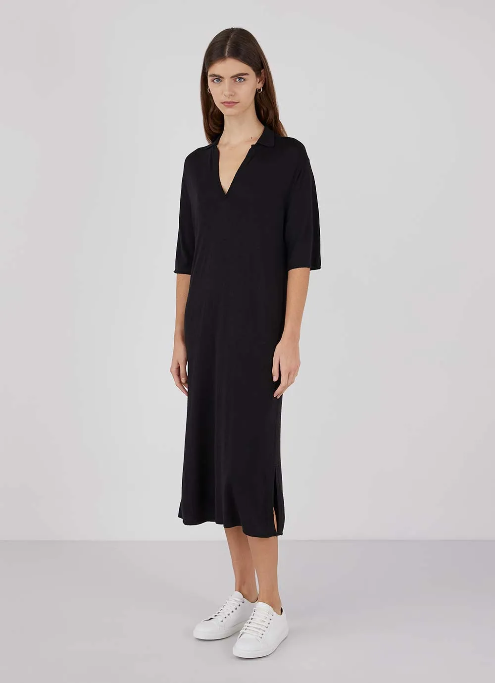 Women's Merino Silk Polo Dress in Black