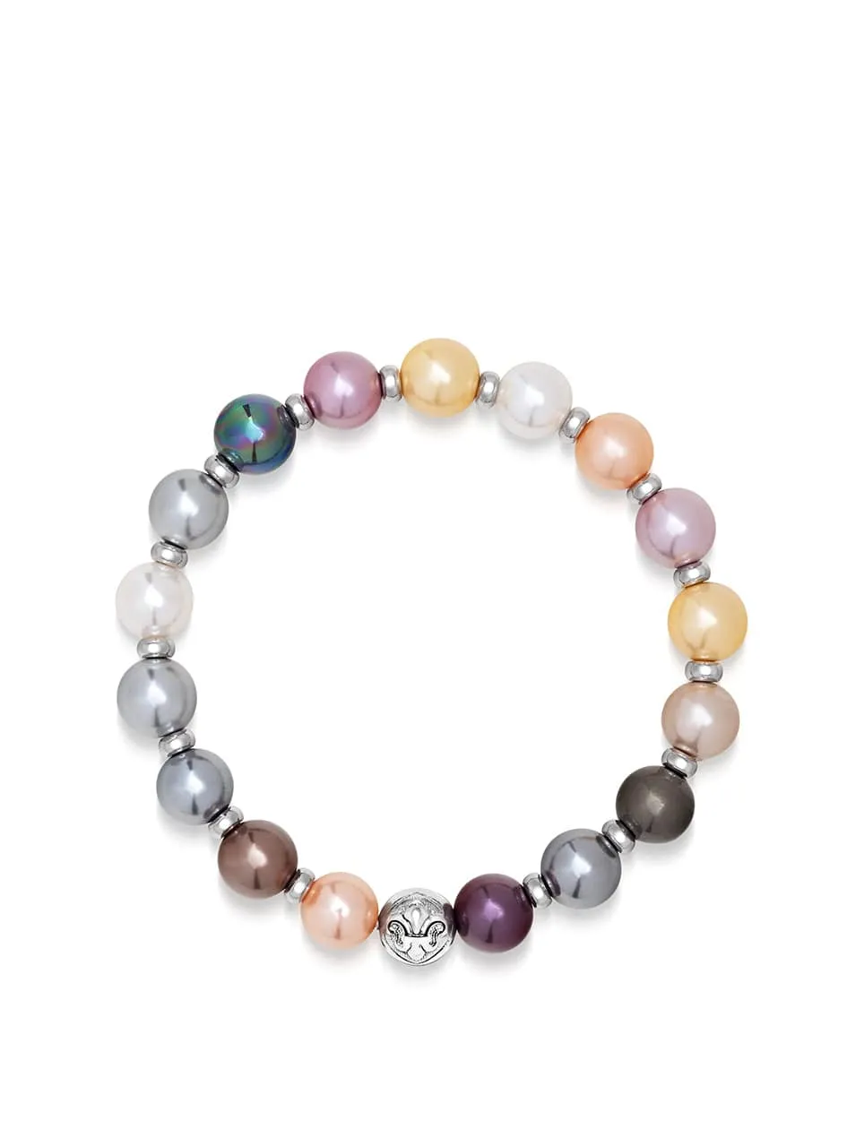 Women's Wristband with Pastel Pearls and Silver