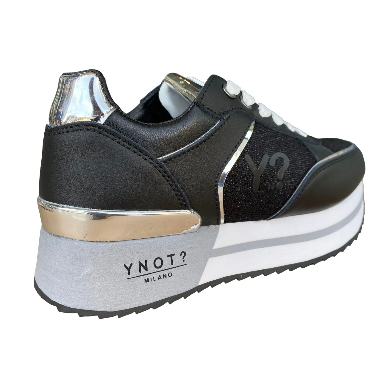 YNot women's sneakers shoe with wedge YNI3510 01 black-silver